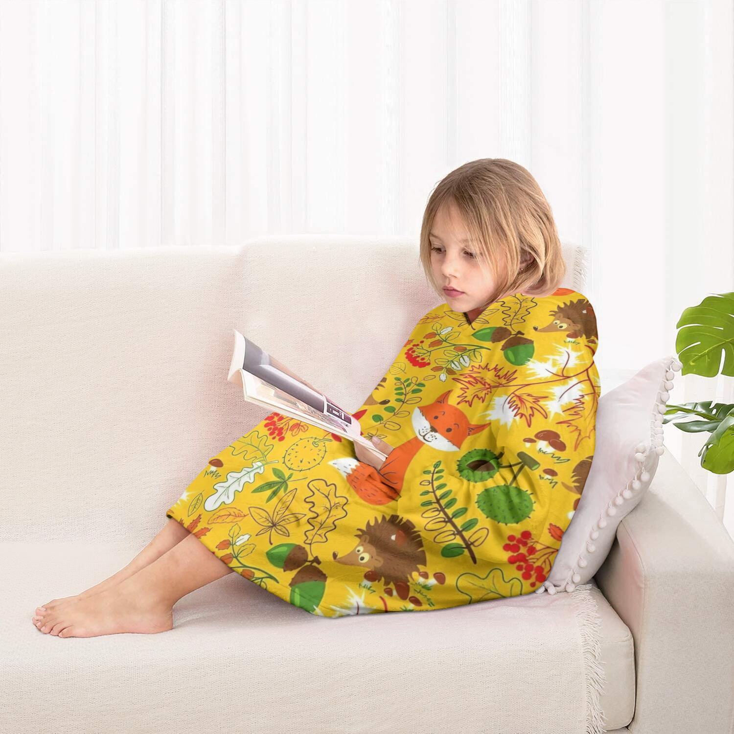 Cute Hedgehogs Animals Pattern Blanket Hoodies for Kids 6-13YR Oversize Wearable Blanket Hoodies for Boys Girls Teens