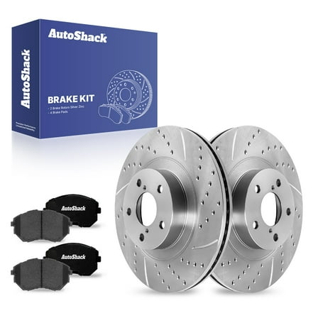 AutoShack 11.56" (294 mm) Front Vented Drilled & Slotted Brake Rotors Coated   Ceramic Brake Pads | Replacement for 2015-2018 Subaru Forester | Silver Zinc Coated | 6-PC Brake Kit | SilverShield Pro