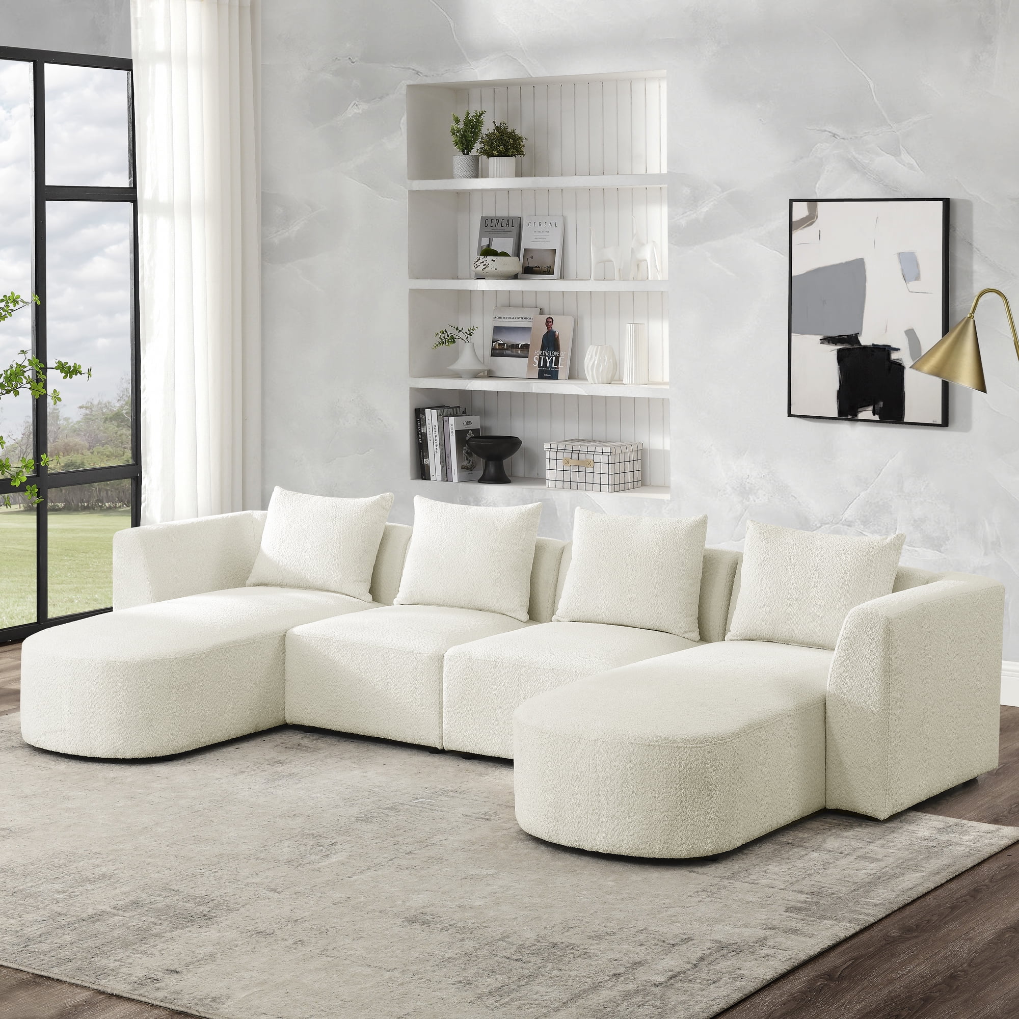 Kepooman 117" L Shape Sectional Couch, 5-Seater Sectional Sofa with Two Single Seats and Two Chaises, Modern Convertible Sofa for Office and Home, Beige
