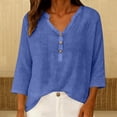 thumbnail image 4 of Womens 3/4 Sleeve Summer Tops Vintage Tunic Womens Casual Tops Breathable Summer Tee Womens Plus Size Linen Tops Work Clothes Cute Tunic Tee Loose Fit Shirts Peasant Tops for Women Purple 2XL, 4 of 7