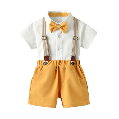 

GWAABD Baby Clothes Set Toddler Boys Short Sleeve Shirt Tops Shorts with Tie Child Kids Gentleman Outfits