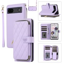 Mantto for Google Pixel 6a Wallet Case,Crossbody Phone Case PU Leather Zipper with Wrist Strap & Shoulder Strap Flip Cover Credit Card Holder Magnetic Shockproof Protective Case,Purple