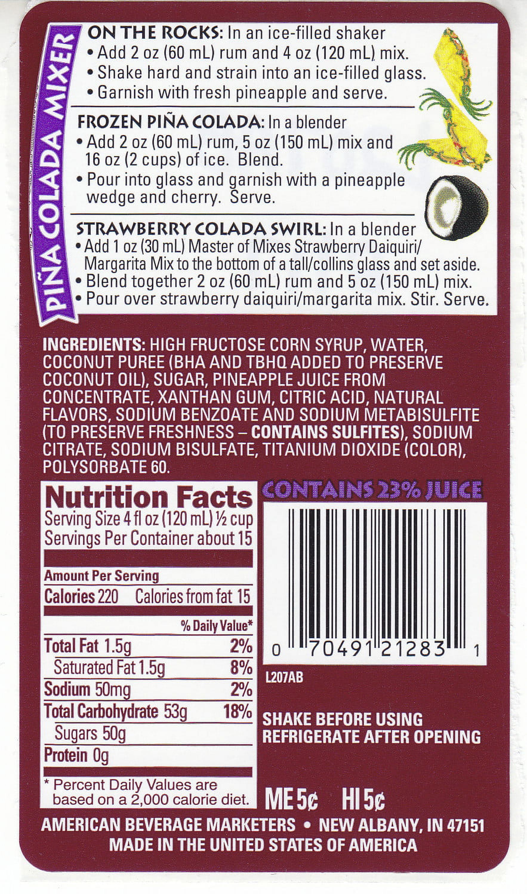 Master of Mixes Pina Colada Mix, 1.75 L