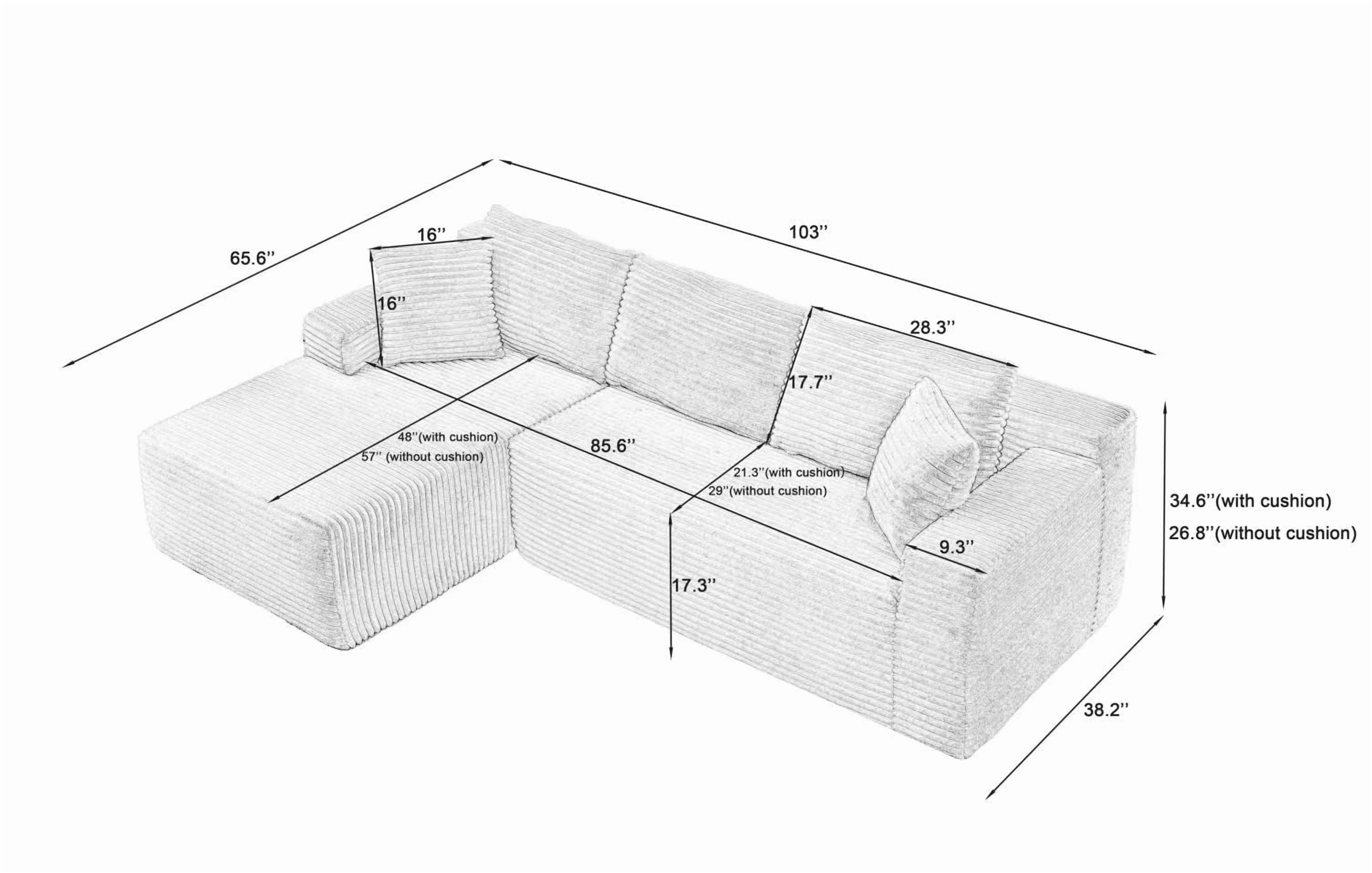 Sailvan L-Shaped Cloud Sectional Sofa with Deep Seat,No Assembly Required,Modular Couches Sleeper