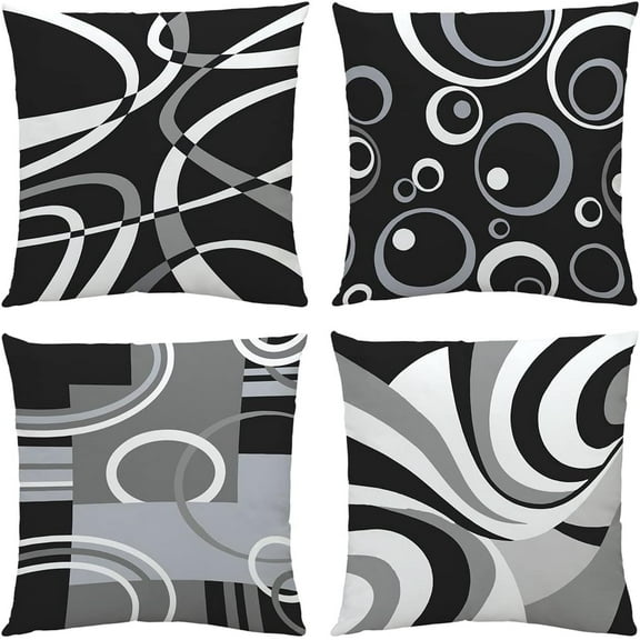 Set of 4 Black and White Abstract Throw Pillow Covers 18x18 Inch Modern Geometric Grey Black and White Abstract Cushion Cases for Living Room Porch Couch Chair Sofa