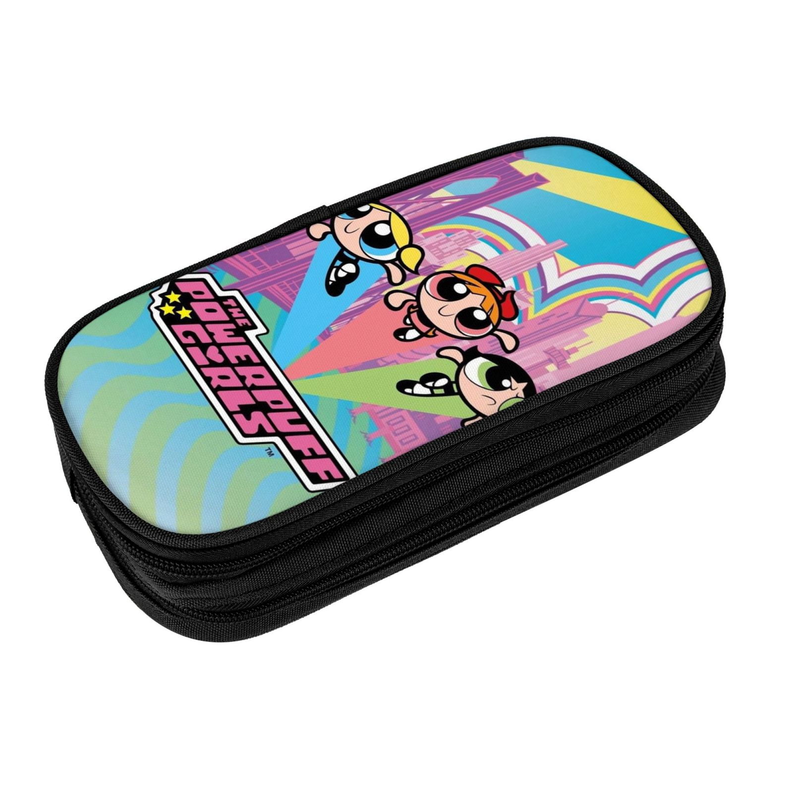 The Powerpuff Gi-rls Pencil Case Large Capacity Pencil Pouch Penbag Office Stationery Organizer Travel Makeup Bag Black