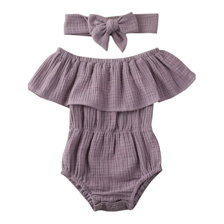 

Kuriozud Baby Girls Ruffle Romper with Headband Outfits