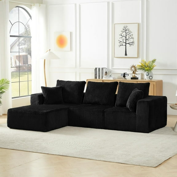 YYAo Compressied Couch with Deep Seat and 4-Seater, Deep-Seat Sofa with No Assembly Required for Living Room, Bedroom, Black(Left Facing Chaise)