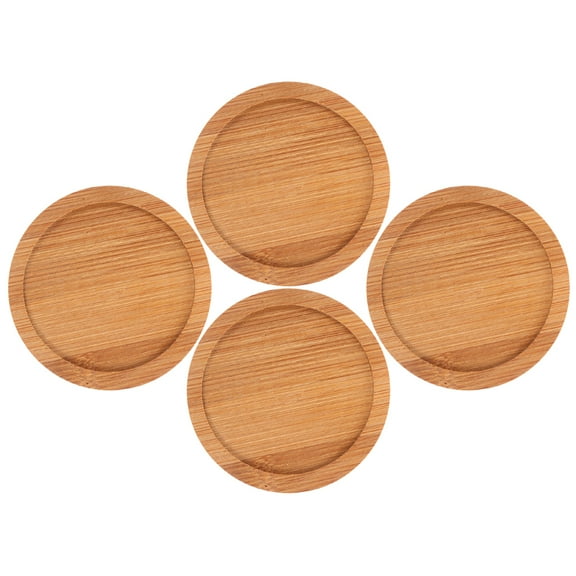 TEHAUX Bamboo Round Coaster Traditional Style for Households 4Pcs 2.6X2.6X0.35In
