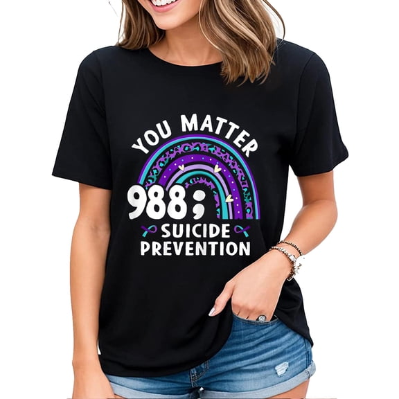 Rainbow You Matter 988 Suicide Prevention Awareness Ribbon TShirt for Women Black 2X-Large
