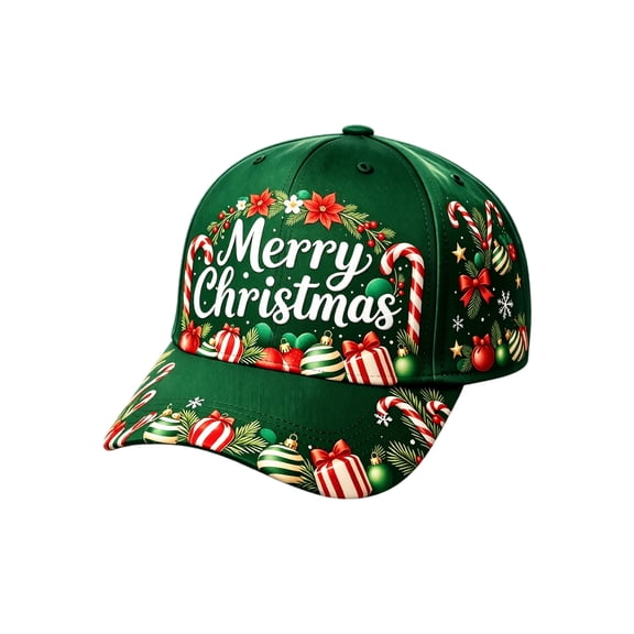 Green Ajustable Christmas Baseball Hat for Adults, Colorful Xmas Embroidered Novelty Cozy Twill Cotton Cap, Funny Christmas Gifts