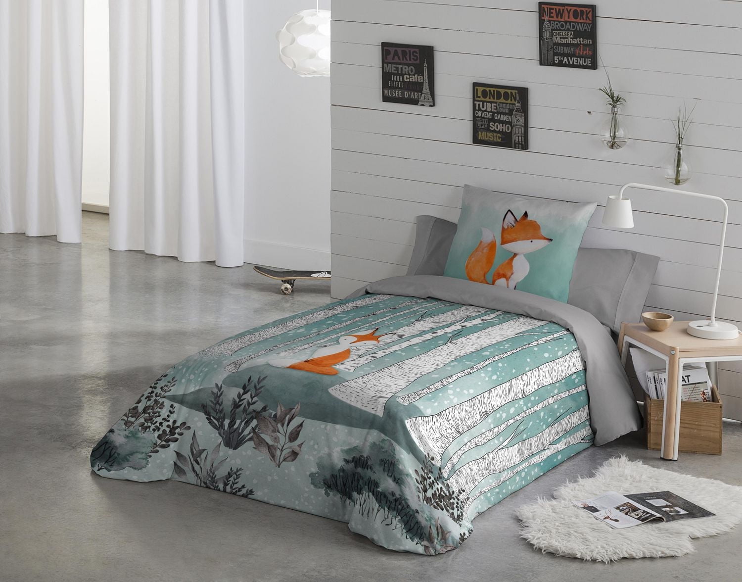 Gouchee Home Swift Fox Print Juvenille Cotton Duvet Cover Set, Twin Size