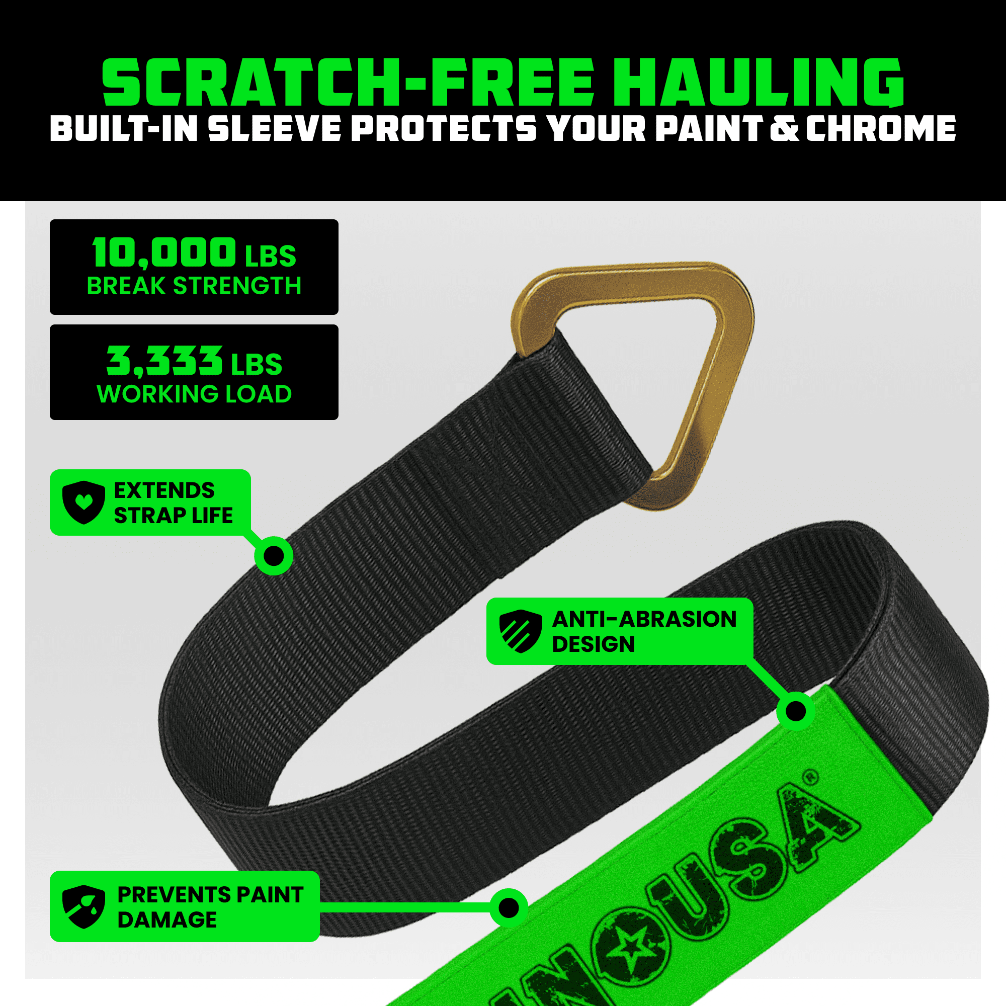 Rhino USA Axle Tie Down Straps - 11,128lb. Break Strength - Protective Sleeves & D Rings (4 Pack)