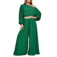 thumbnail image 2 of PBFRDSJ Women's Casual Off Shoulder Lantern Long Sleeve High Waist Wide Leg Jumpsuit With Braided Belt for Daily Vacation Party, 2 of 6