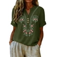 thumbnail image 2 of Embroidered Tops For Women Womens Summer Tops Gauze Shirts For Women Lightweight Linen Blouses For Women Summer Blouses For Women Womens Gauze Tops Linen Clothing For Women Peasant Blouse Green M, 2 of 9
