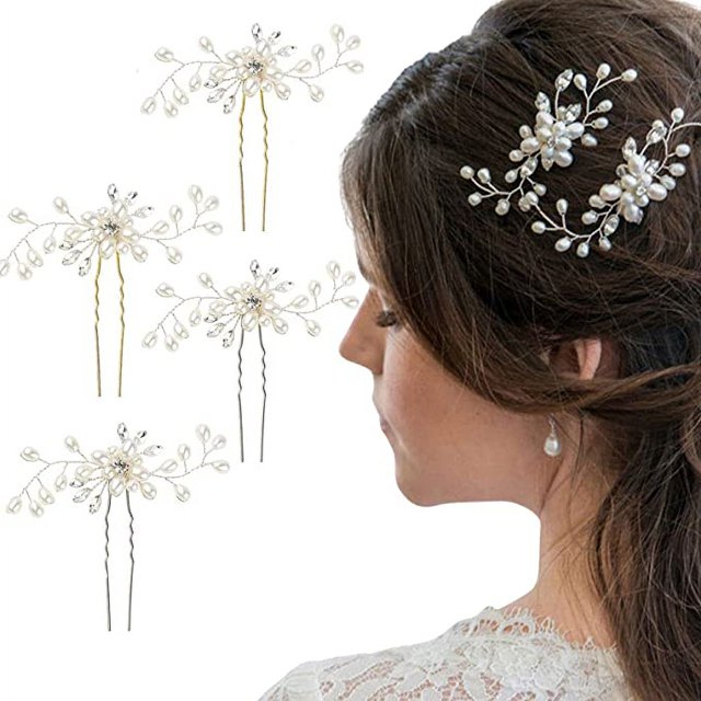 Horquilla de diamantes de imitación de perlas (4PCS), horquilla nupcial, horquilla para mujeres, horquilla de boda, horquilla de decoración nupcial nupcial para mujeres, horquilla de boda
