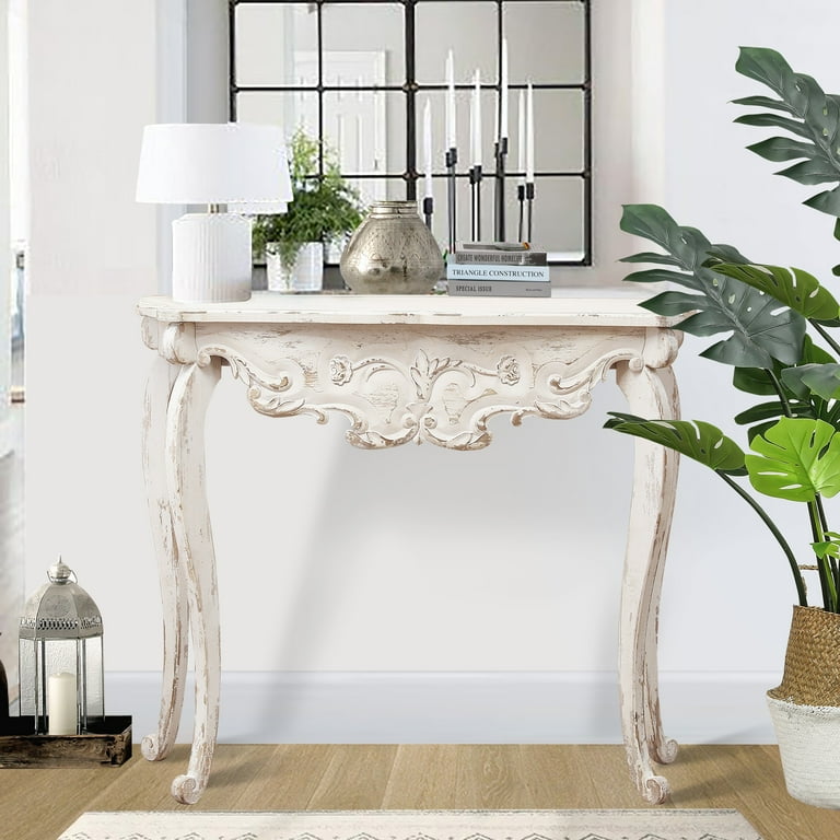 LuxenHome Vintage Off White Wood Console and Entry Table LuxenHome Vintage Off White Wood Console and Entry Table