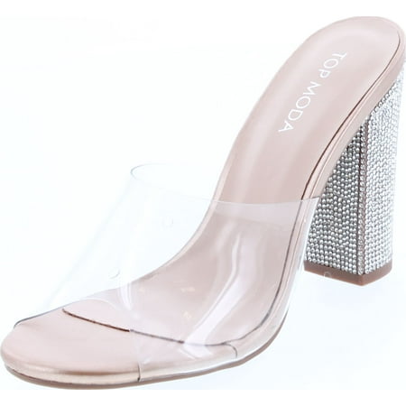 

Top Moda Womens Kyoto-38 Bling Heel Transparent Lucite Fashion Sandals Rose Gold PU 8.5