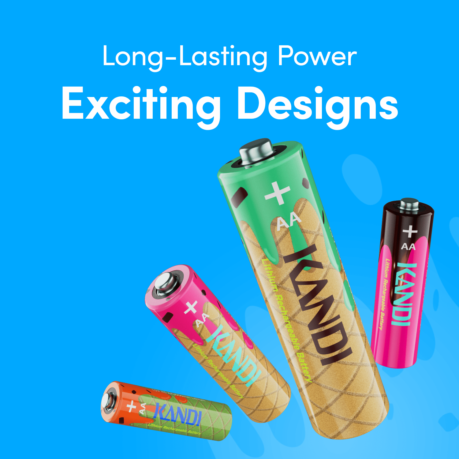 Kandi AA Lithium Rechargeable Batteries 12 Pack-Waffle