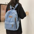 thumbnail image 2 of Student Denim Backpack Zipper Bookbag Multi Pockets Large School Bag(Light Blue), 2 of 8