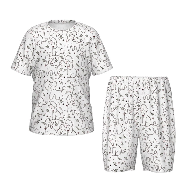 Fotbe Poodle Dog Pijama Estampada de 2 Piezas para Niños – Ropa de Dormir de Manga Corta Cómoda para Niños y Niñas, Camiseta y Shorts de Algodón-3X-Large