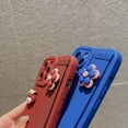 thumbnail image 6 of Cute 3D Cartoon Girl Avatar Phone Case with 3D Rotatable Flower Wristband Stand, Camera Lens Protection, Shockproof Silicone Soft Case for iPhone 12 Pro, Dark Red, 6 of 9