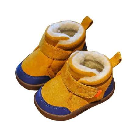Meresysid Kids Infant Toddler Winter Baby Snowy Boots Baby Soft Sole Walking Plush Thickened Big Cotton Shoes Yellow