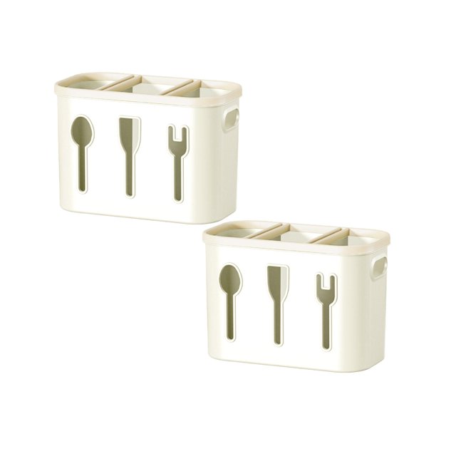 Oleegame 2PC Spoon And Lid Rest Chopstick Tube Wall Mounted Non Punching Chopstick Cage Kitchen Household Drain Chopstick Rack Three Layer Grid Chopstick Cage