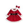 thumbnail image 1 of Disfraz de Papá Noel para niña pequeña, vestido de princesa con ribete de felpa y manga larga, con cinturón y diadema, 1 of 6