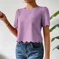 thumbnail image 2 of Timegard Womens Tops Crewneck Puff Short Sleeve Back Button Loose Cropped Casual Solid Color Tops Blouse, 2 of 7