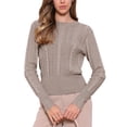 thumbnail image 1 of INSPIRAR CHIC Suéter de punto de cable para mujeres con cuello redondo y mangas largas, suéteres cortos XL Beige, 1 of 6