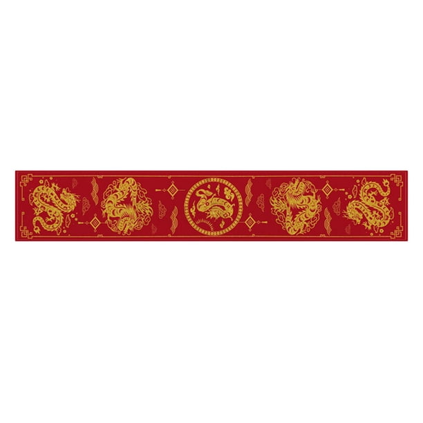 Camino de mesa de Año Nuevo chino, mantel asiático duradero para decoración de mesa de comedor Dragón Dorado