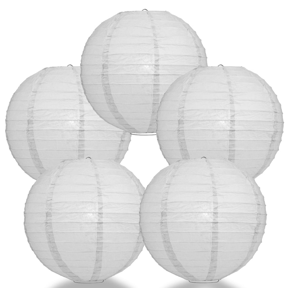 (5PACK) 16" Gray / Grey Round Paper Lantern, Even Ribbing, Hanging