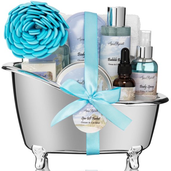 Aqua Elegante Bath Gift Basket For Women - Luxury Body Care Set With Ocean & Coconut