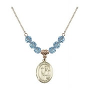 18-Inch Hamilton Gold Plated Necklace with 6mm Blue March Birth Month Stone Beads and Saint Regis Charm