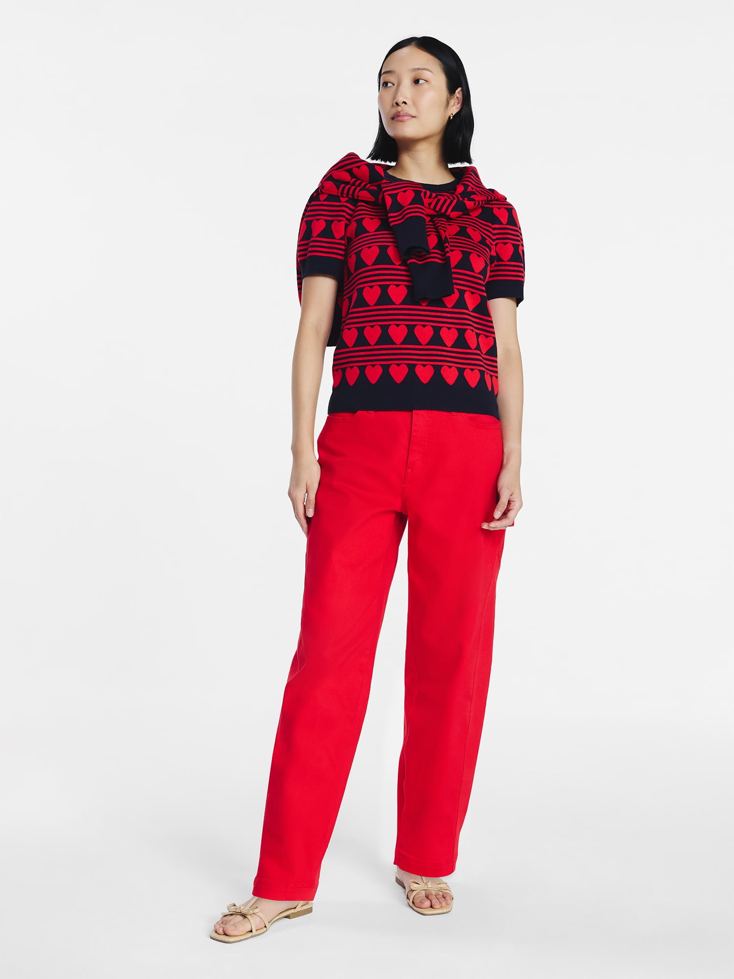 Free Assembly Women's and Women's Plus Cozy Yarn Shrunken Sweater Tee with Short Sleeves, Solid & Print, Lightweight, Sizes XS-4X