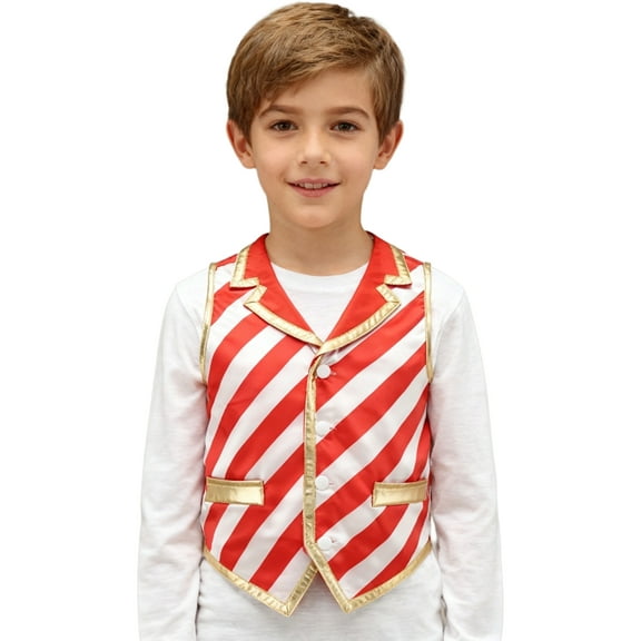 Mufeng Kids Boys Dressy Vests for Christmas Notched Lapel Waistcoat Candy Cane Striped Holiday Party Red White 8