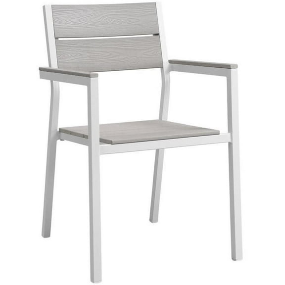 Afuera Living 17.5" Modern Aluminum Outdoor Armchair in White/Light Gray