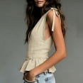thumbnail image 5 of HongQid Women's Tie-Shoulder Ruffle Peplum Blouse Summer Sleeveless V Neck Linen Blend Tank Tops, 5 of 6