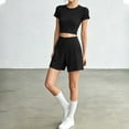 thumbnail image 4 of Women's 2 Piece Yoga Workout Outfit Crewneck Short Sleeve Crop Top and Athletic Shorts Sets Casual Tracksuits Running Gym Matching Set Black, 4 of 4
