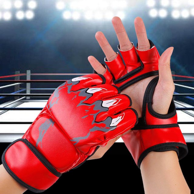 Gants de Boxe Respirants Équipement de Protection pour Hommes Demi-Doigt Femmes Sac de Frappe Griffe de Tigre Rouge