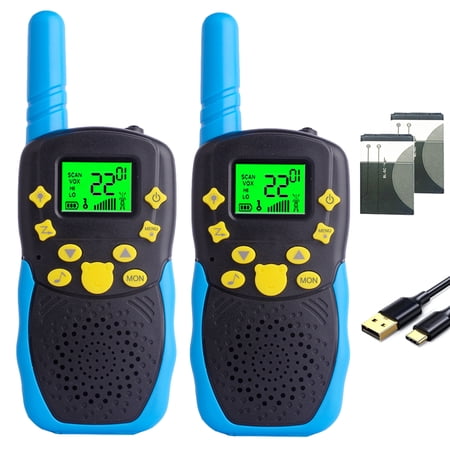 Beijue Rechargeable Walkie Talkies for Kids 22 Channels 2 Way Radio Toy with Lithium Battery Backlit LCD Flashlight 3 KM Long Range for Boys Girls (Black 2 Pack)