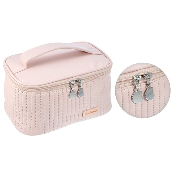 Vocoste Polyurethane Leather Makeup Bag Large Makeup Bag Brush Organizer Bag Toiletry Bag for Women Pink