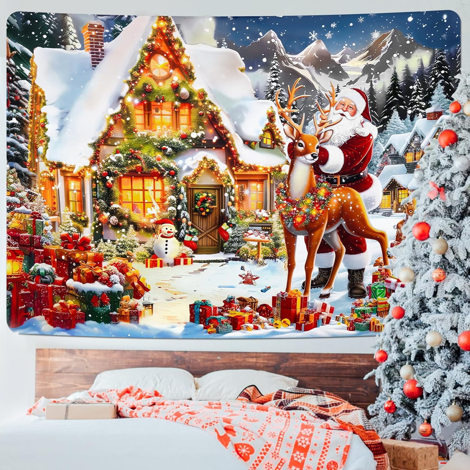 Sweden＊GOD JUL＊Christmas tapestry・* Swedish Vintage Textile Wall Hanging God Jul Merry Christmas