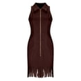 thumbnail image 5 of Nuoqisi Women's Lapel Sleeveless Fringe Dress - Spring Summer Vintage A-Line Mini Dress with Boho Detail, 5 of 7