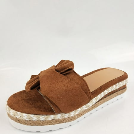 

Women Bowknot Beach Summer Slippers Platform Slope Heels Plus Size Shoes