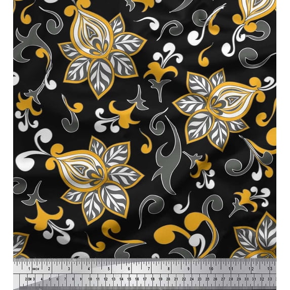 Soimoi Poly Georgette Fabric Swirls & Floral Artistic Print Fabric by Yard 42 Inch Wide
