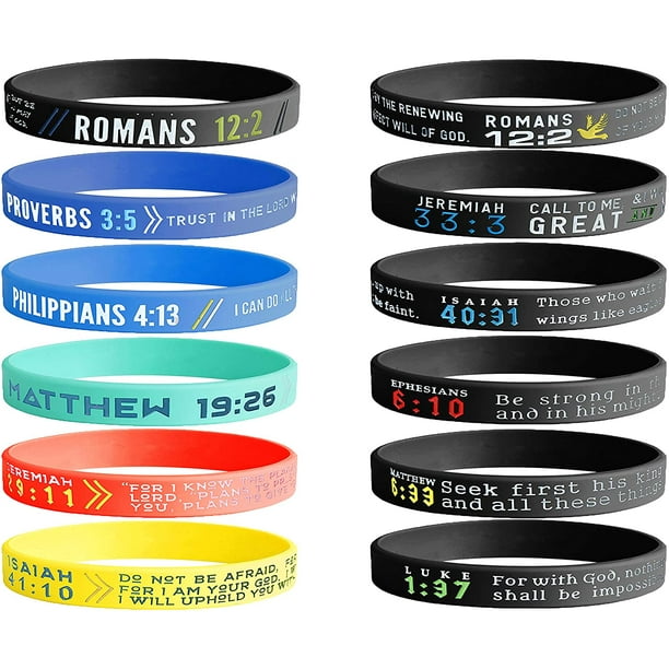 12PCS Silicone Wristbands Bracelets for Men Women Popular Bible Verses