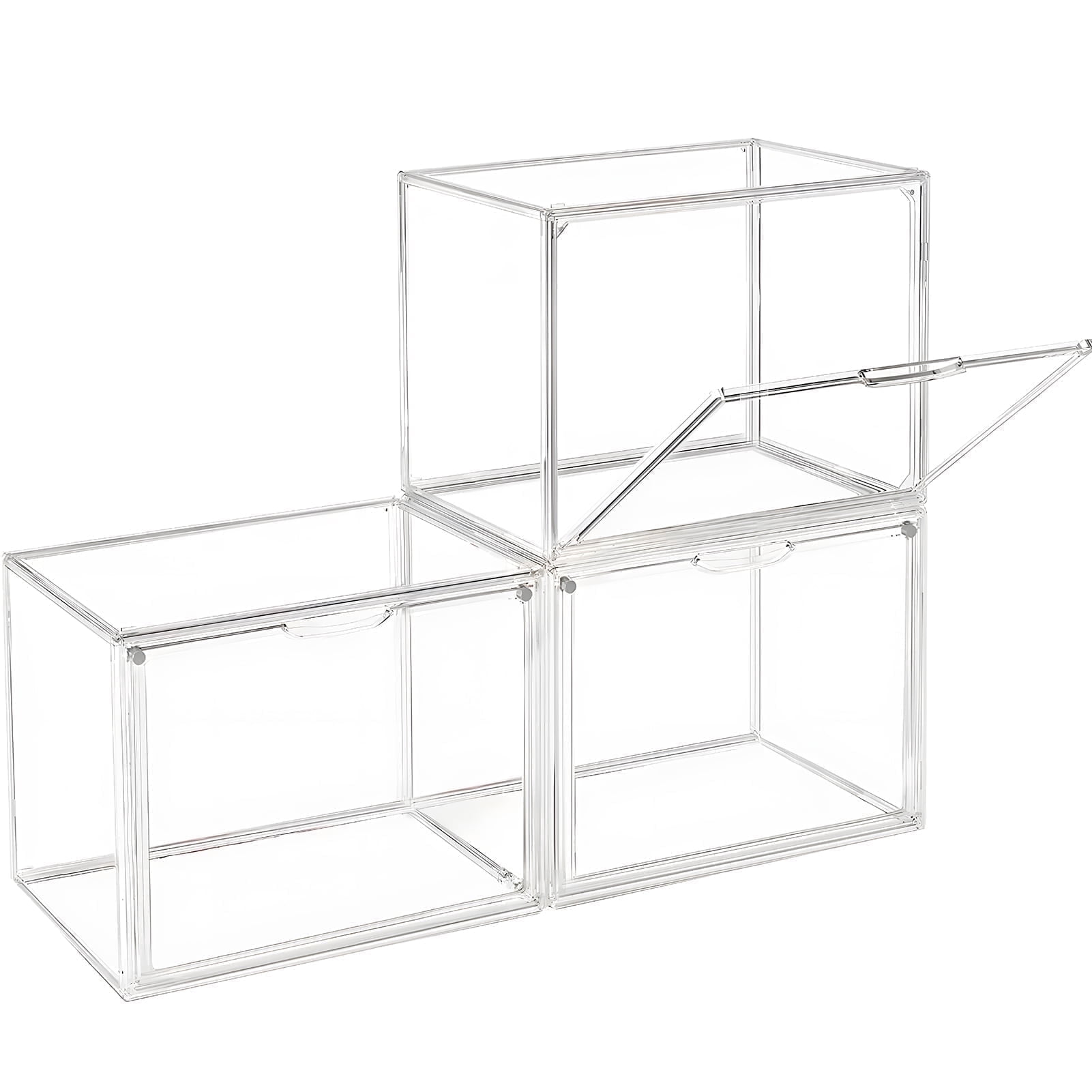 KORALAKIRI 3 Pack Clear Storage Organizers Containers with Lids & Magnetic Door, Stackable Acrylic Display Case for Cosmetic, Multifunctional Boxes for Dorm, Living Room, Bedroom