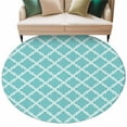 thumbnail image 2 of Quatrefoil Moroccan Pattern Round Area Rug 7 FT, Non Slip Living Room Area Carpet, Geometric Aqua Morocco Washable Soft Circular Rug Non-Shedding Floor Carpet for Bedside Office Play Room Classroom, 2 of 9